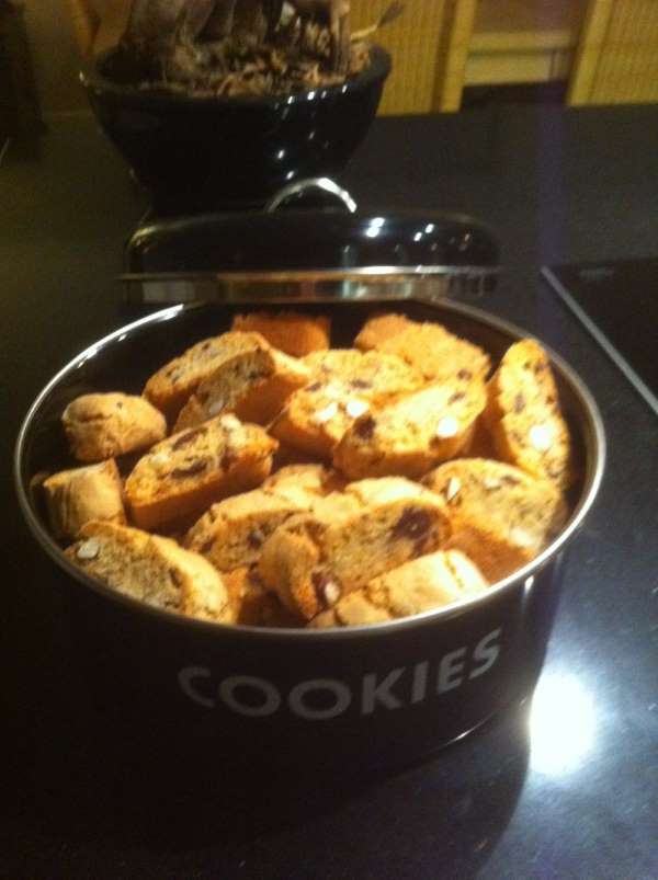 Biscotti's m. mandler og chokoladestykker