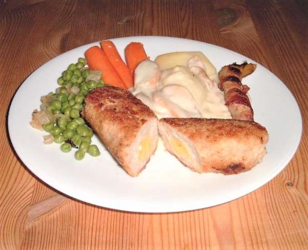 Farserede porre med champignonsovs