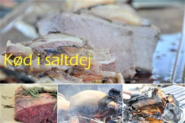 Kød bagt i saltdej direkte på gløderne