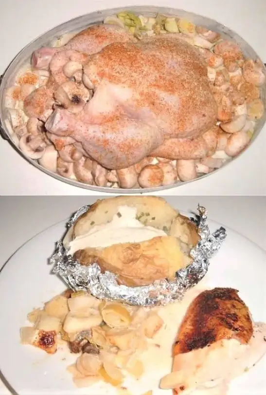 stegt kylling med porre-champignon-fyld
