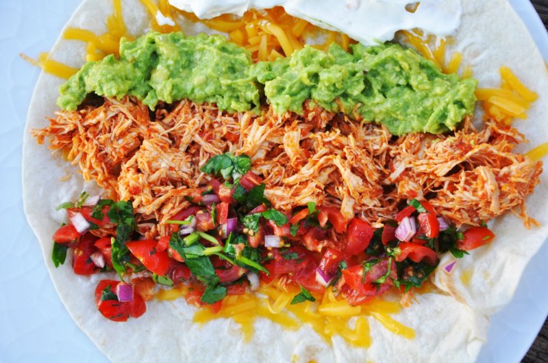 Shredded kylling til burritos og taco - stort