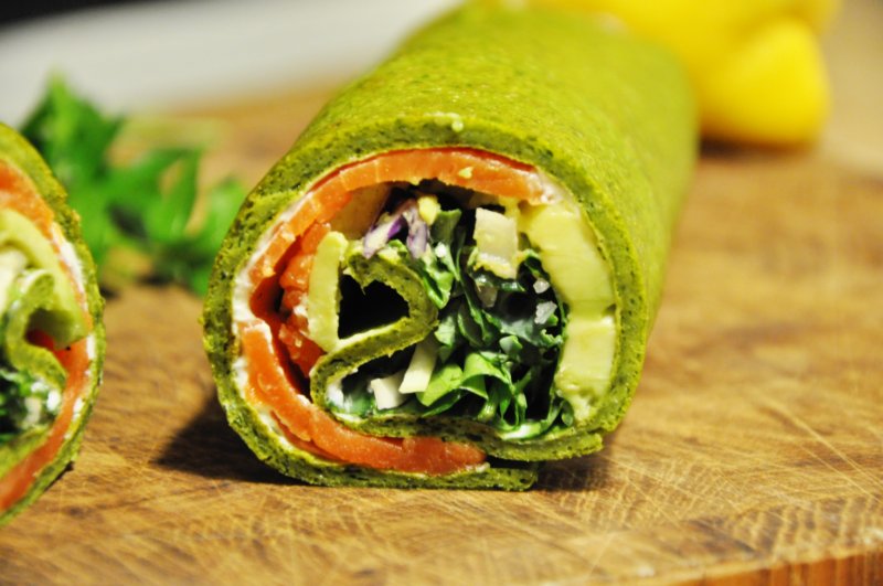 Spinatwrap med laks, avocado og cream cheese (Low carb) - stort