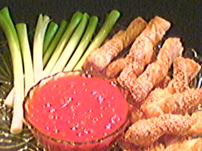Sprøde sesam-snacks med dip - stort