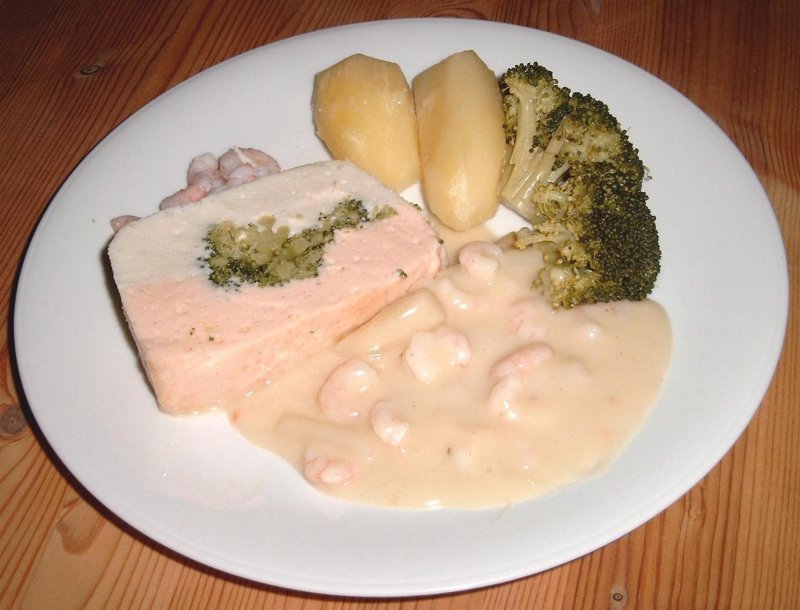 fisketerrine med reje/asparges-sovs - stort